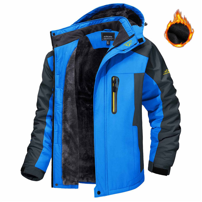 Winter Hooded Jacket Fashion Casual Warm Fleece Coat Windproof Rainproof Parka Windbreaker Men's Top - Amber Fashion UK