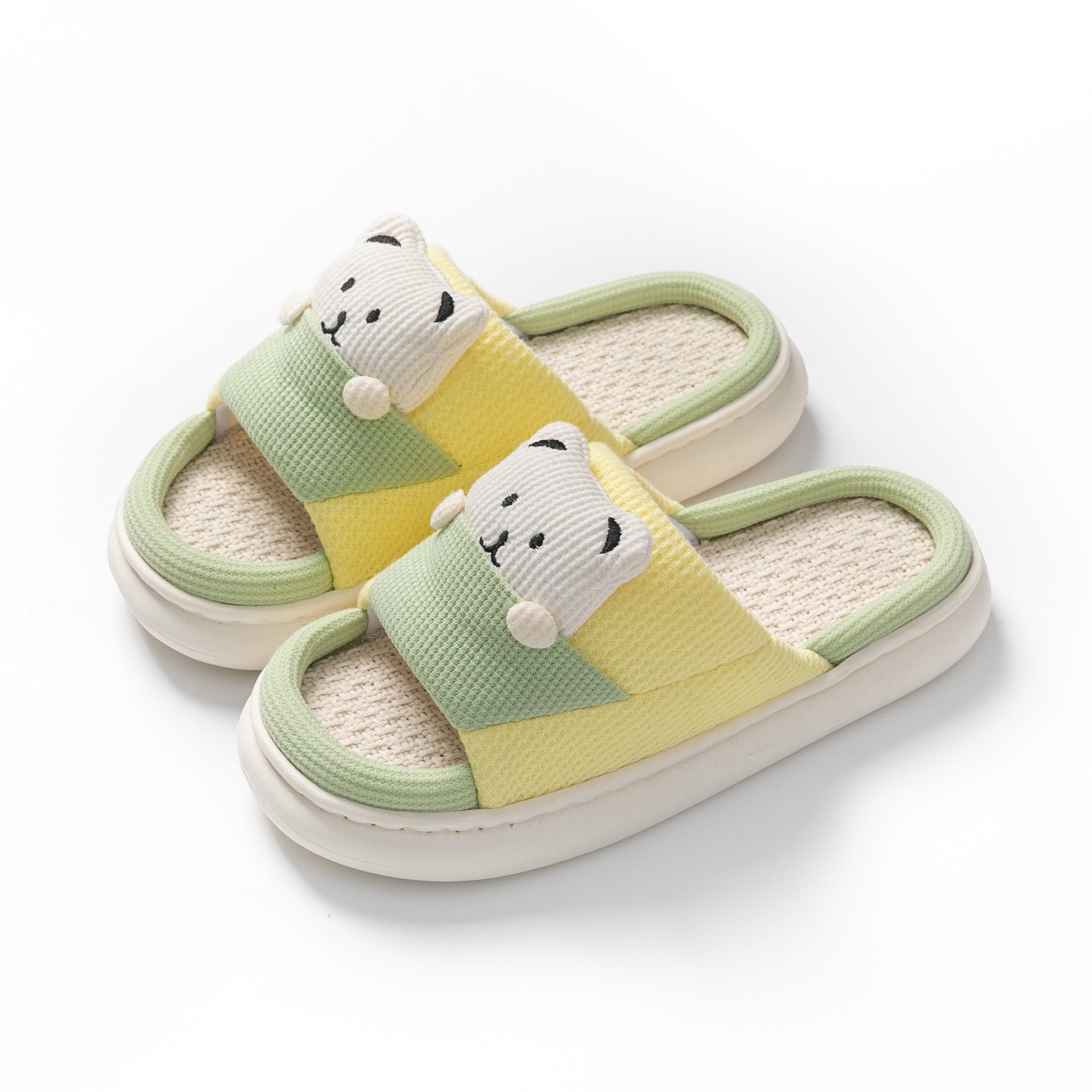 Cute Cartoon Bear Slippers Spring And Autumn Fashion Thick-soled  Mute Linen Slipper Women's House Shoes - Amber Fashion UK