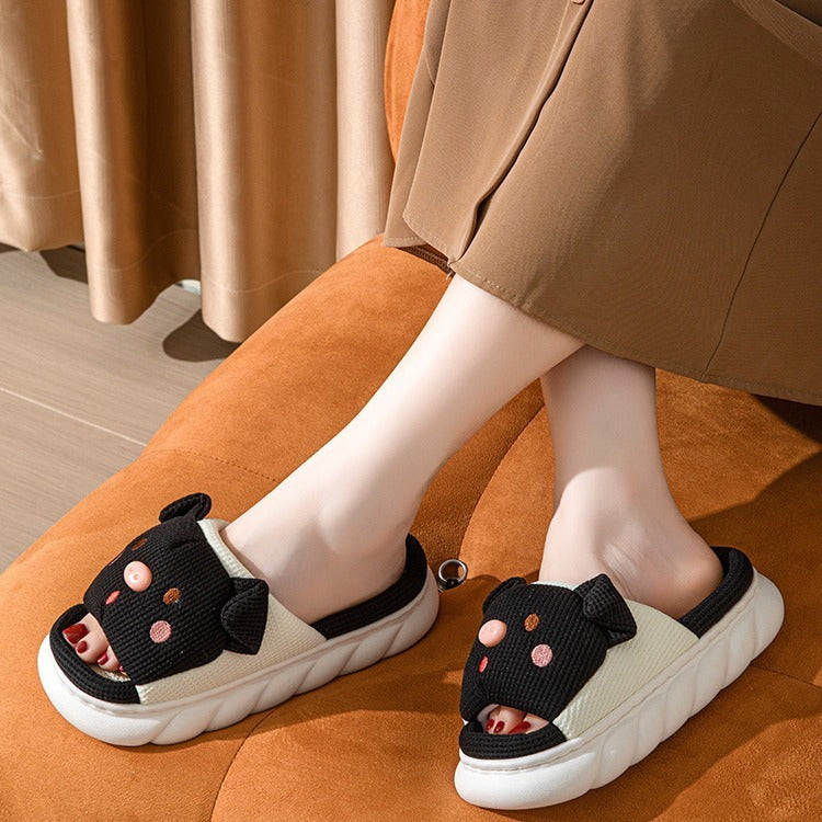 Piggy Cute Couple Open Toe Linen Cotton Linen Slippers - Amber Fashion UK