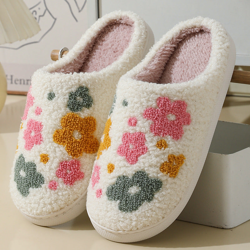 Warm Indoor Comfortable Colorful Flowers Cotton Slippers - Amber Fashion UK