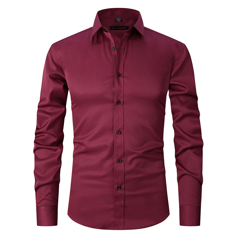 Men's Stretch Shirt Long Sleeve Non-ironing Slim Fit - Amber Fashion UK