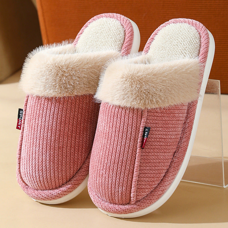 Fur Mouth Home Non-slip Thermal Cotton Slippers - Amber Fashion UK