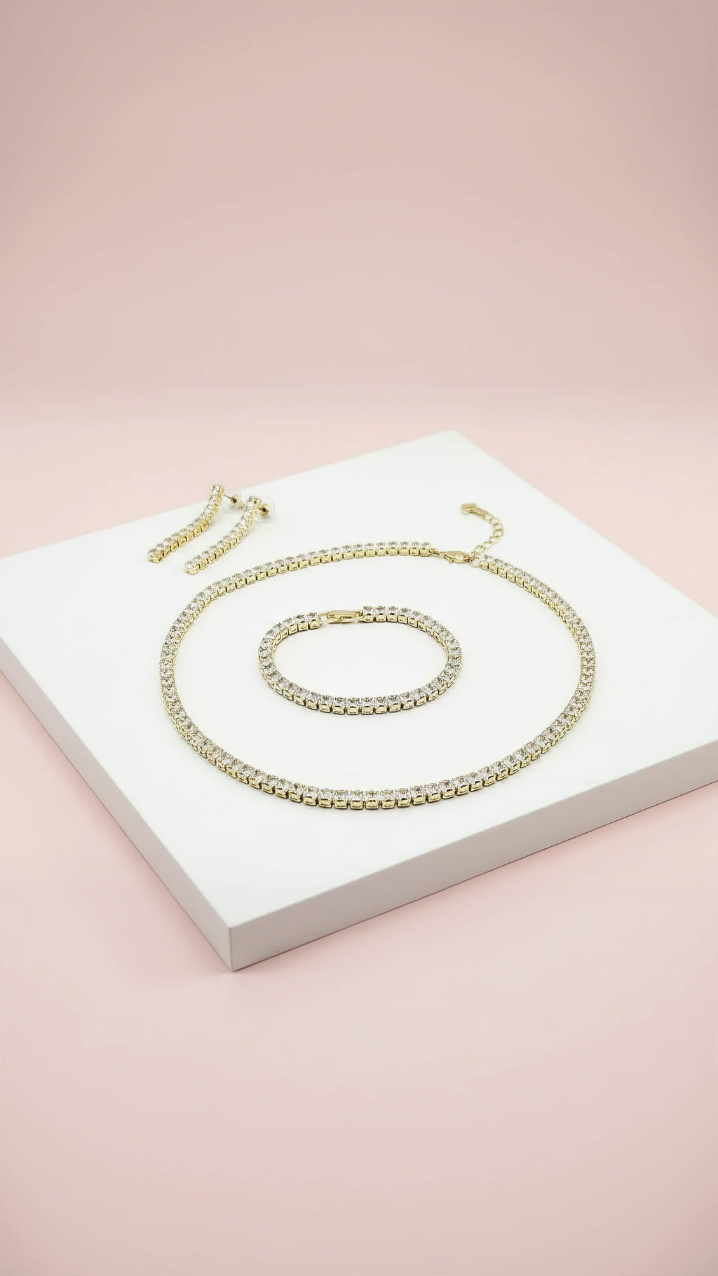 Square Cut Crystal Tennis Necklace Trio Set