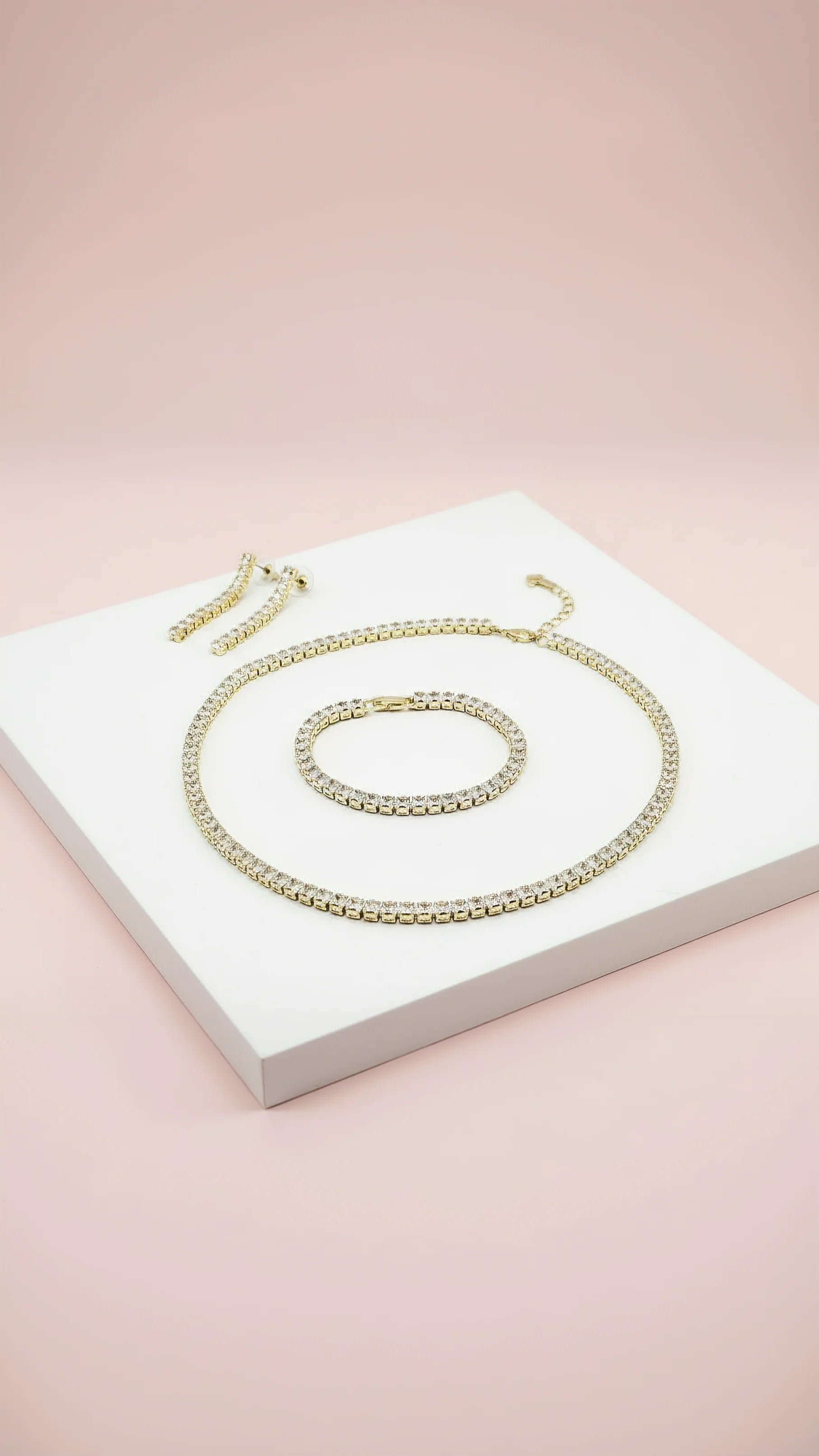 Square Cut Crystal Tennis Necklace Trio Set