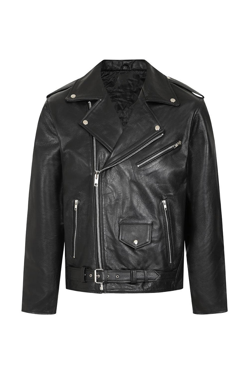 Men's Asymmetrical Genuine Leather Jacket | Black