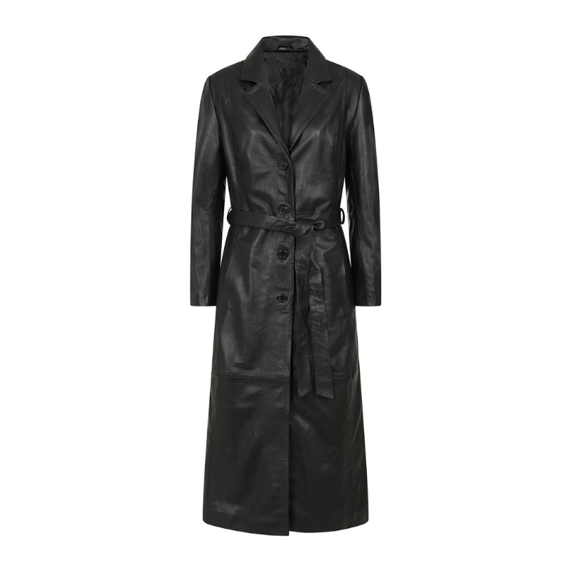 Women's Real Leather Trench Coat | Black
