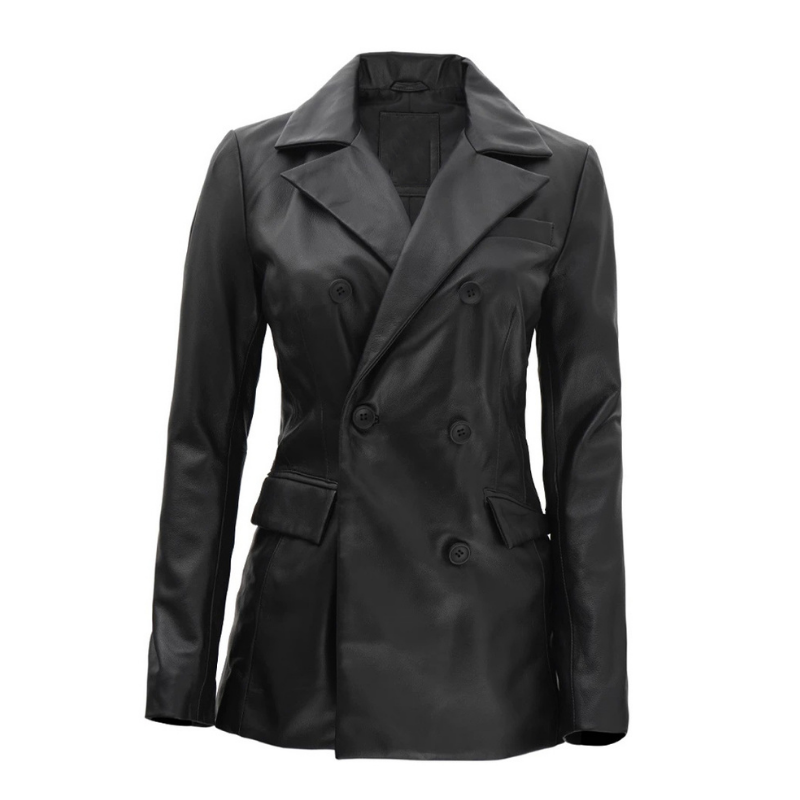 Women's Leather Blazer Coat | Black