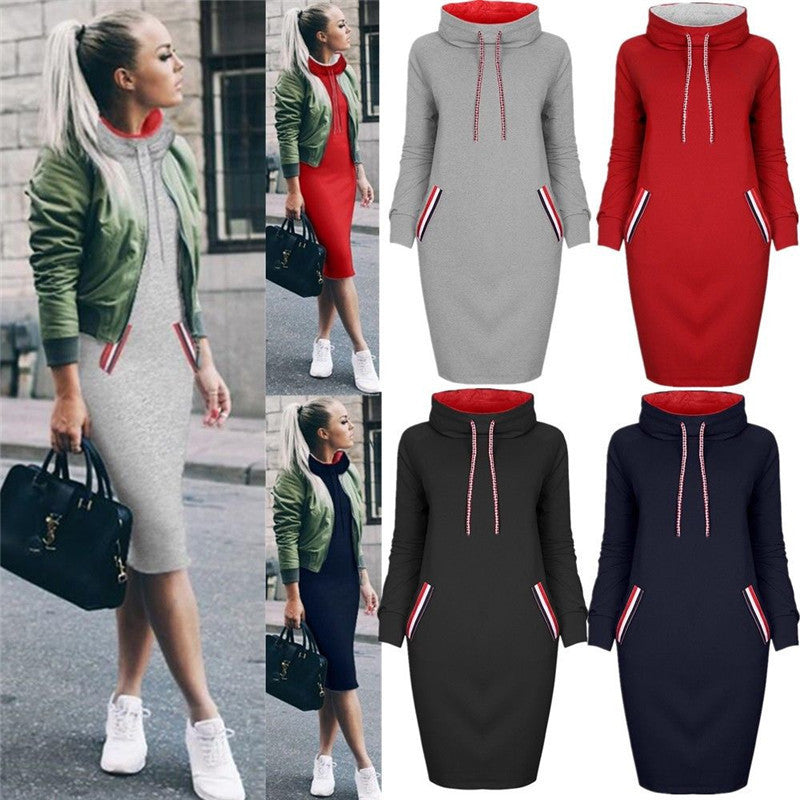 Ladies Winter Hooded Dresses Women Dress - Amber Fashion UK