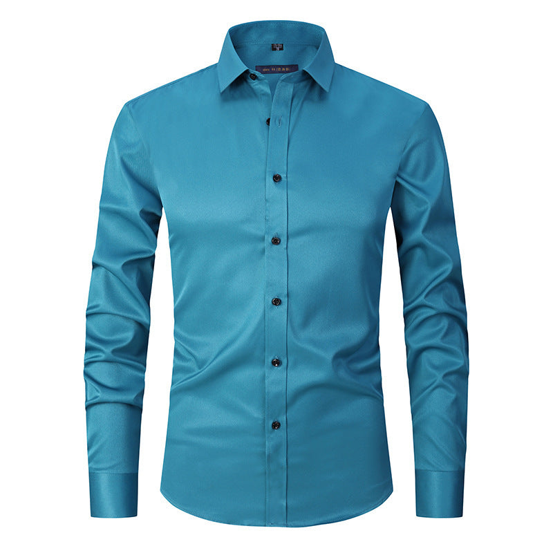 Men's Stretch Shirt Long Sleeve Non-ironing Slim Fit - Amber Fashion UK