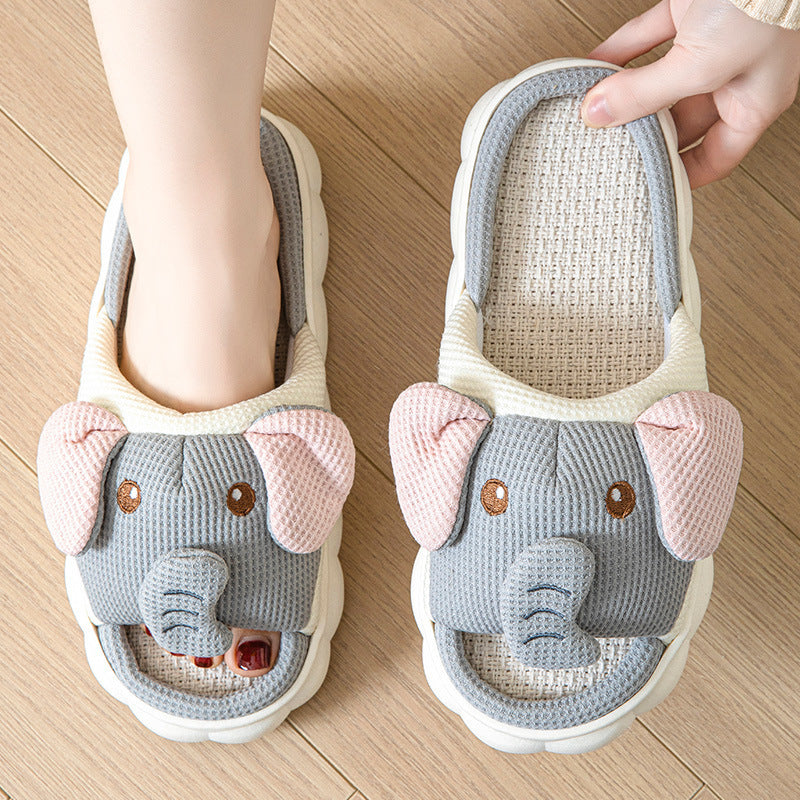 Couples Openings Open Toe Animal Linen Slippers - Amber Fashion UK