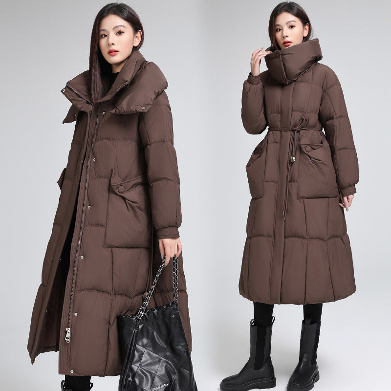 Knee-length Warm Cotton Coat Loose Thicken Waist-cinching Padded Jacket - Amber Fashion UK