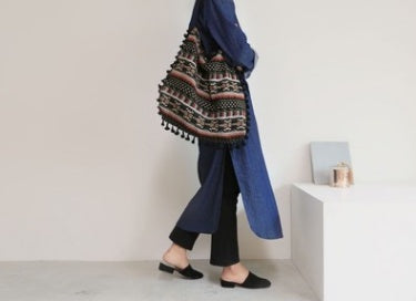 Geometric Tribal Tasselled Tote Bags - Amber Fashion UK