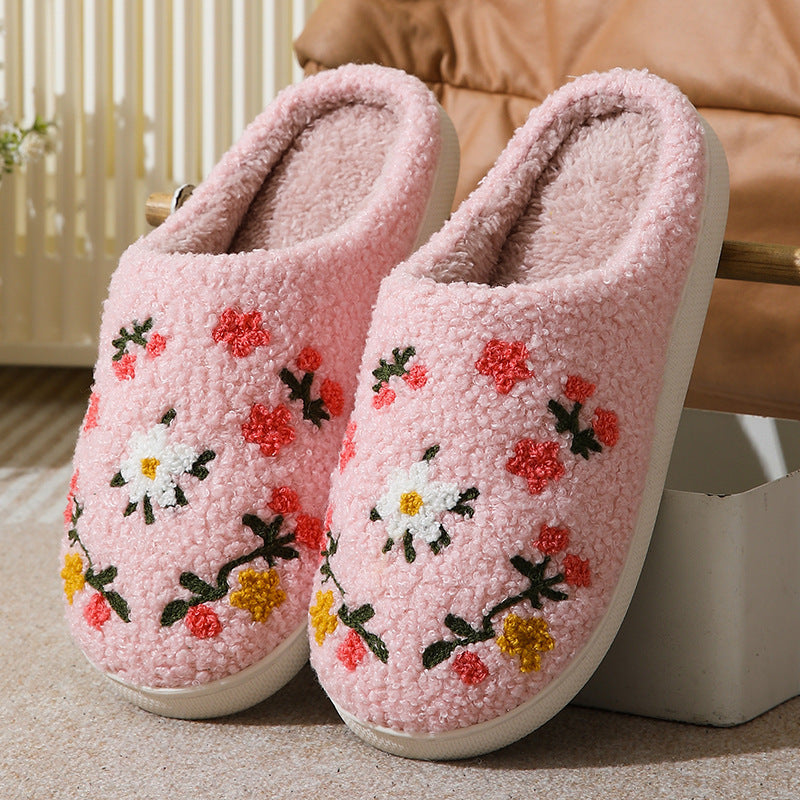 Warm Indoor Comfortable Colorful Flowers Cotton Slippers - Amber Fashion UK