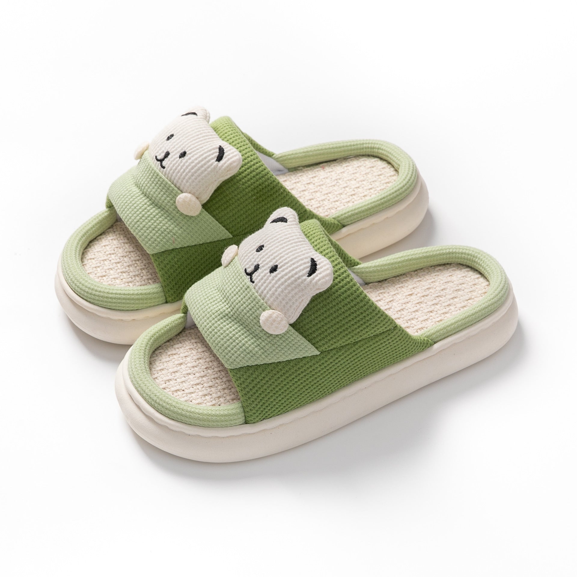 Cute Cartoon Bear Slippers Spring And Autumn Fashion Thick-soled  Mute Linen Slipper Women's House Shoes - Amber Fashion UK