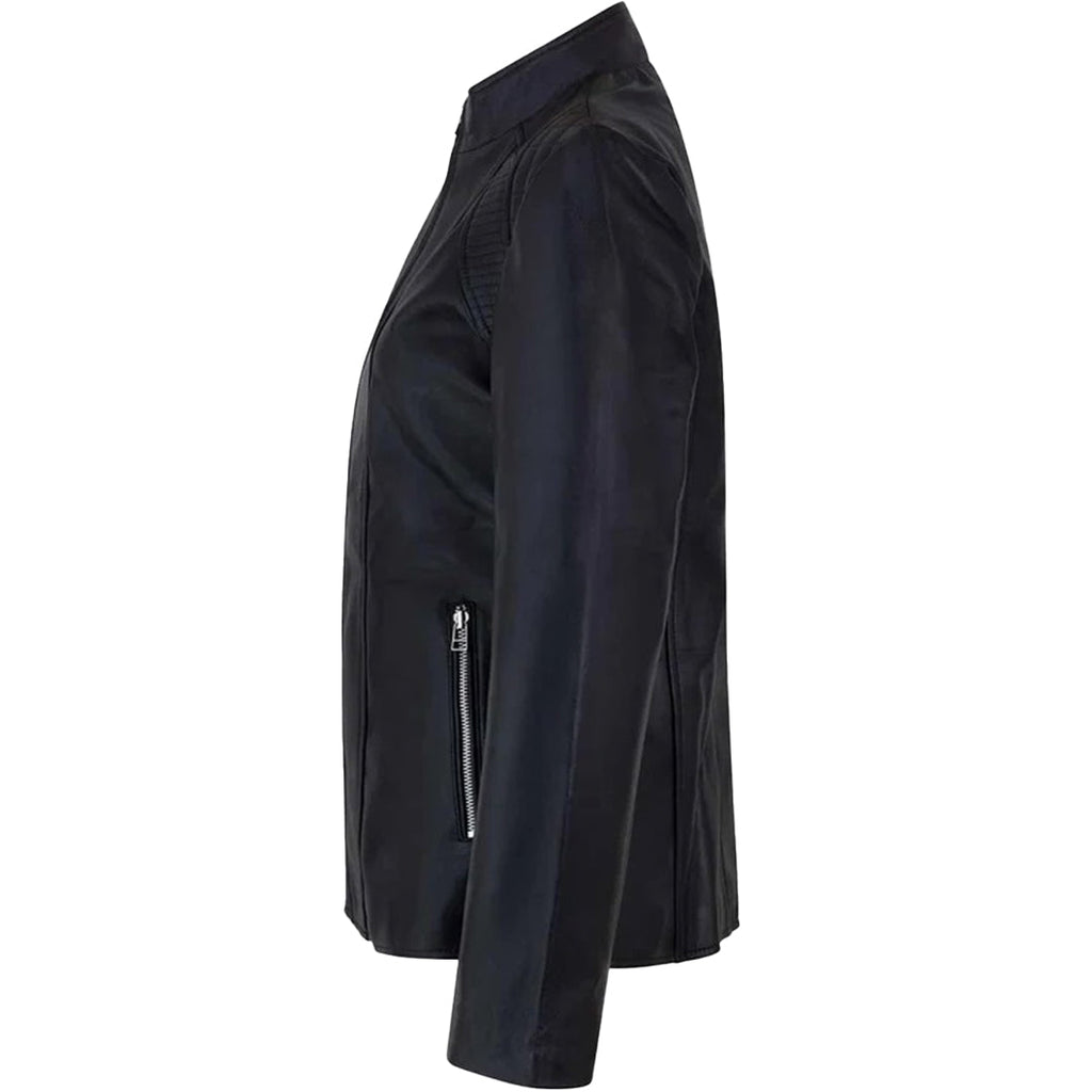 Women's Genuine Café Racer Sheepskin Motorcycle Leather Jacket, YKK Zipper | Black