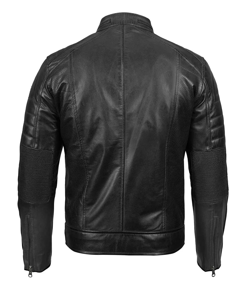 Men's  Biker Genuine Leather Moto Racer Jacket | Black