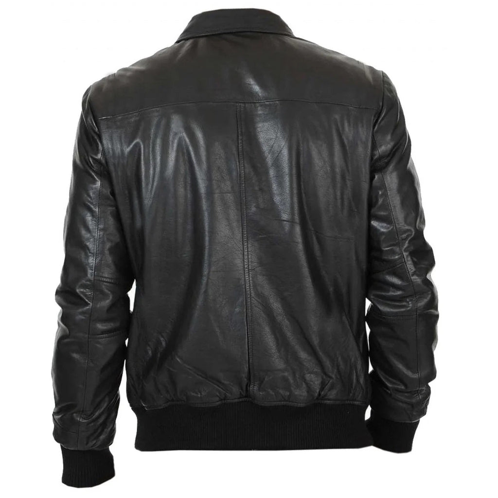 Men's Real Lambskin Leather Bomber Jacket | Black