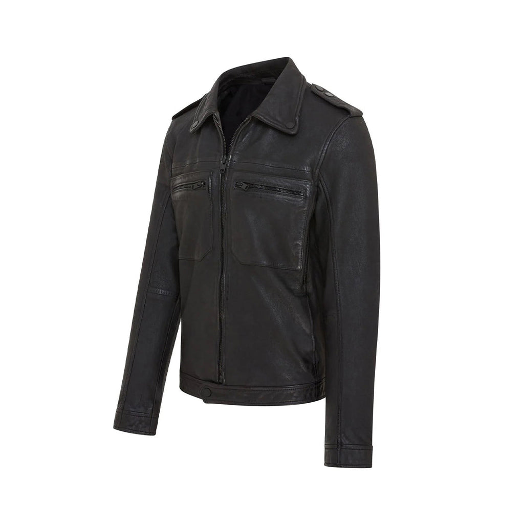 Men's Biker Style Leather Jacket | Black