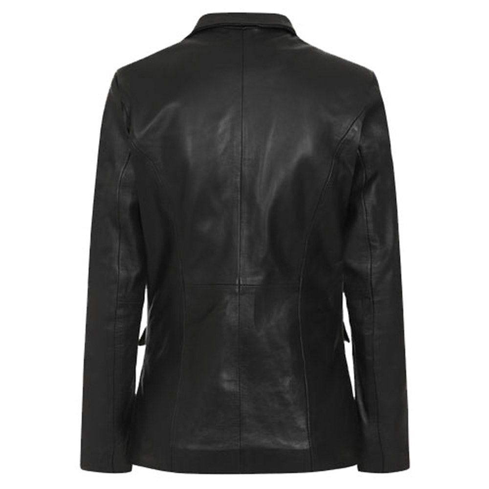 Women's Leather Blazer Coat | Black