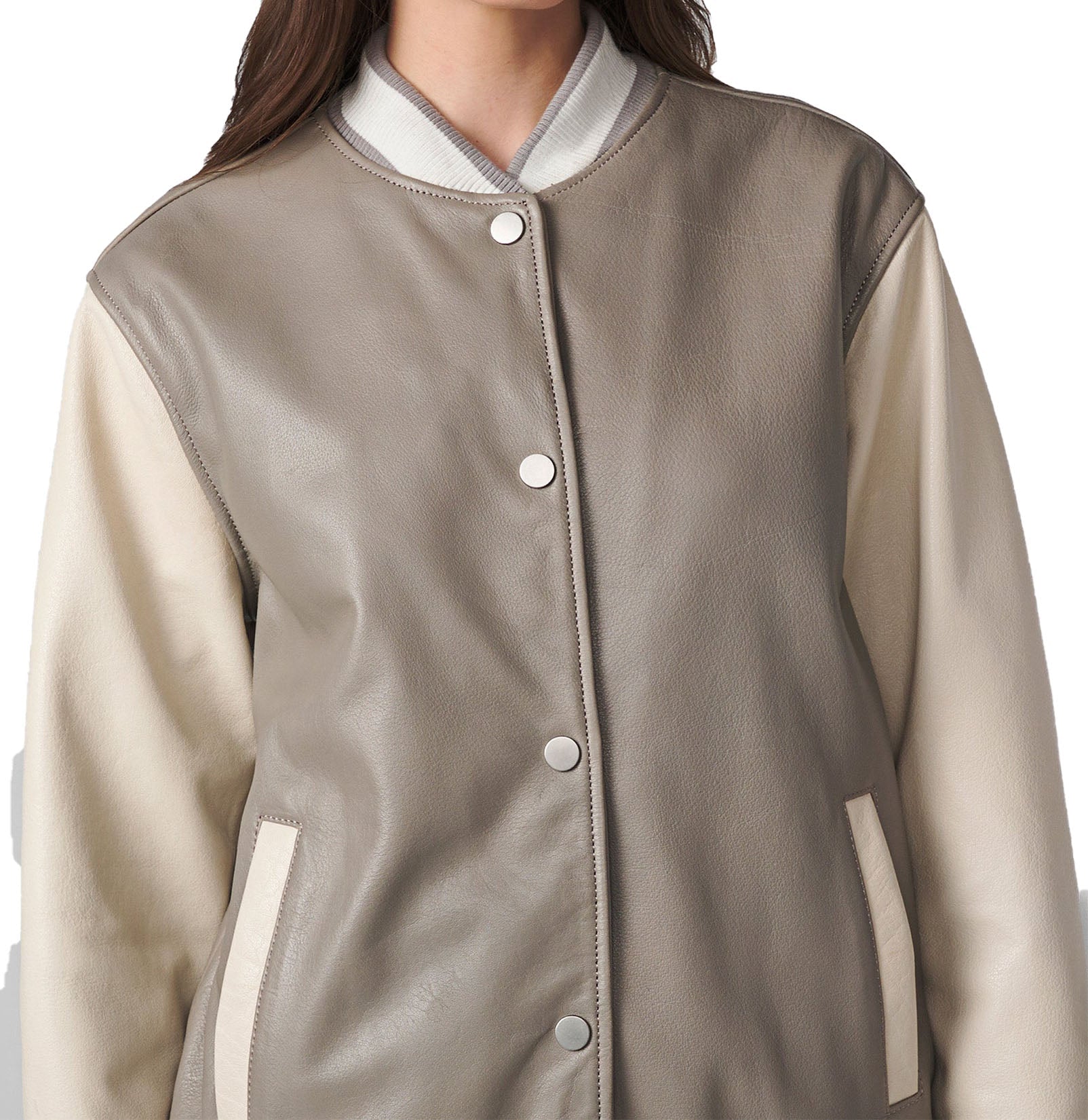Women's Varsity Leather Suede Bomber Jacket | Gray