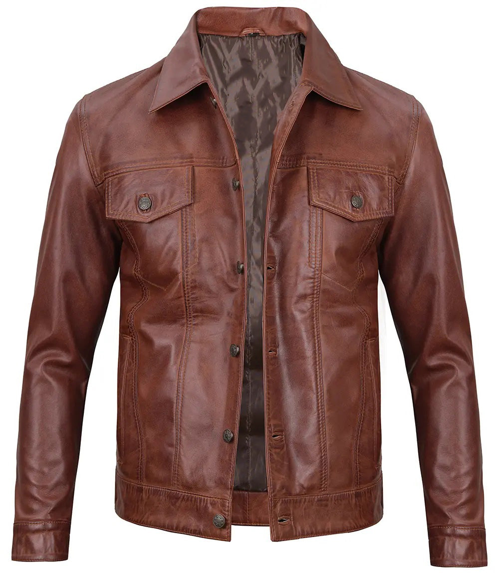 Men's Leather Casual Jacket | Brown