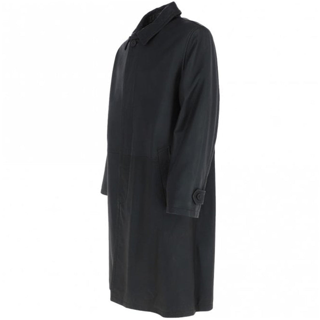 Men's Full Length Leather Overcoat With Shirt Collar Style | Black