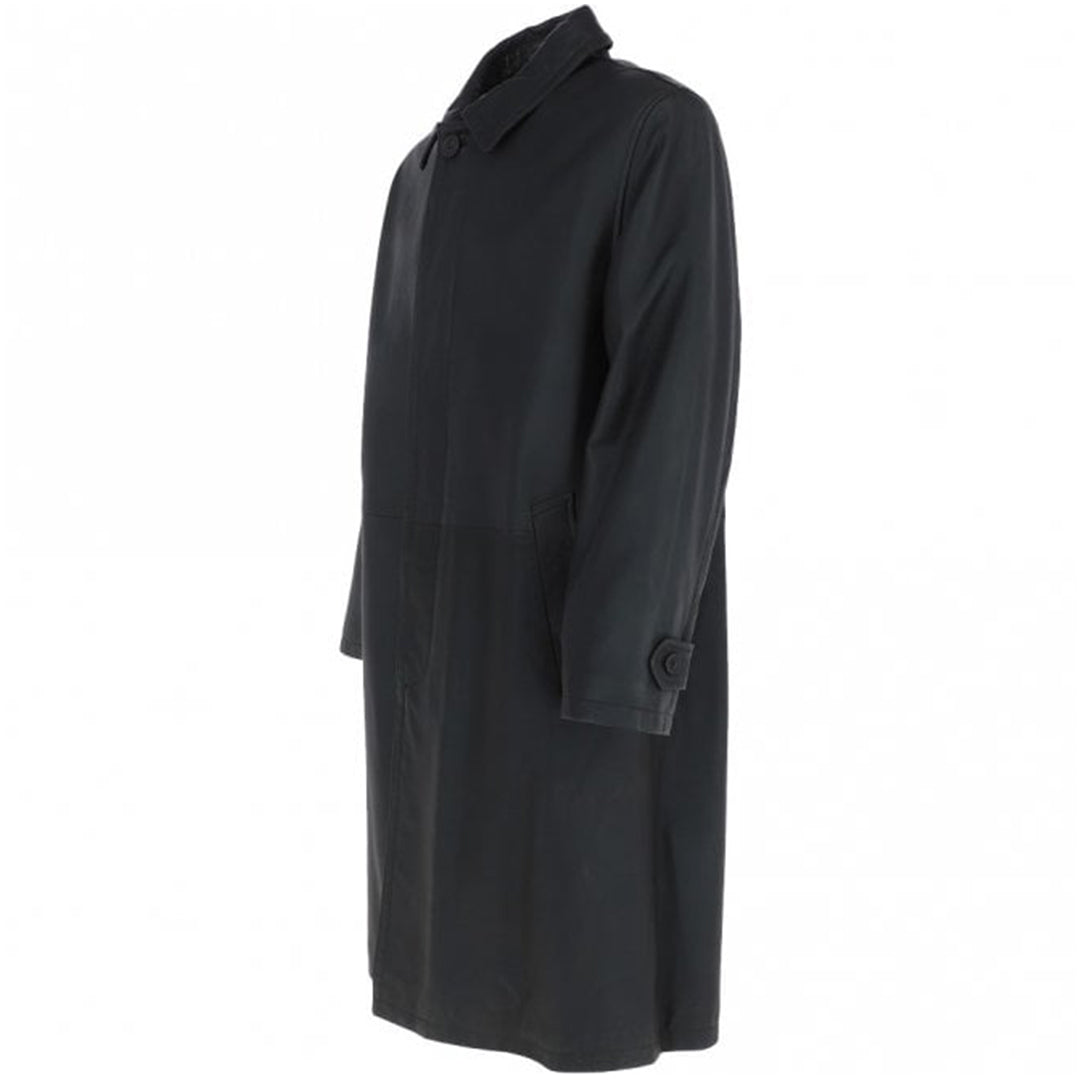 Men's Full Length Leather Overcoat With Shirt Collar Style | Black