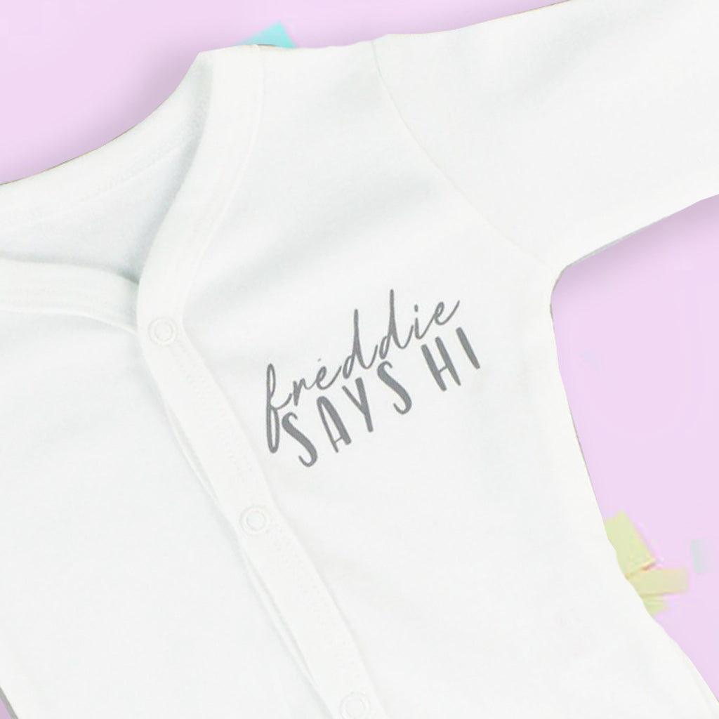 Baby Says Hi White Cardigan - Personalise