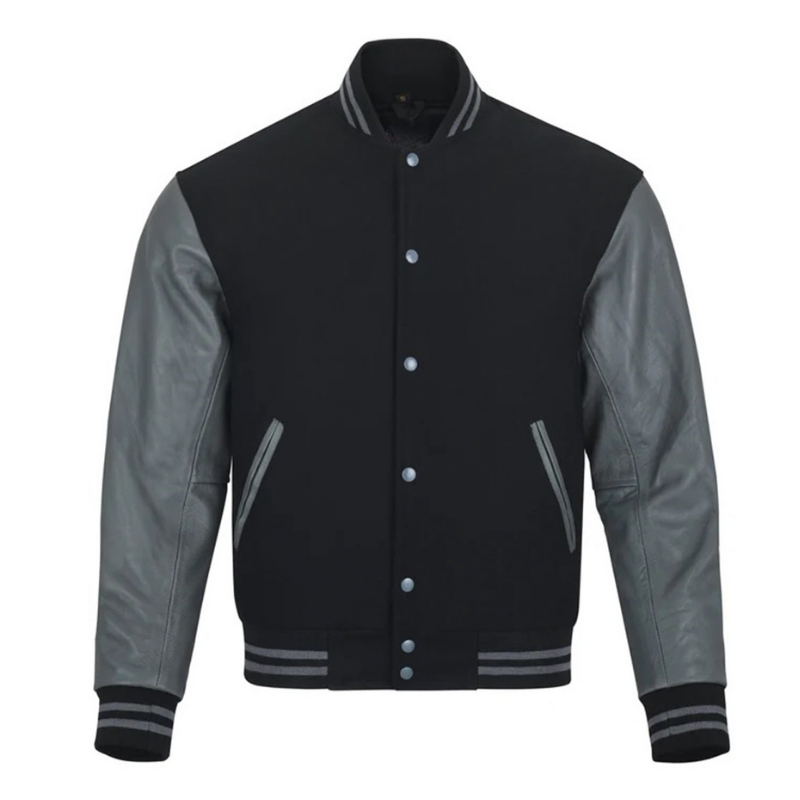 Men's Bomber Leather Jacket | Black/Grey
