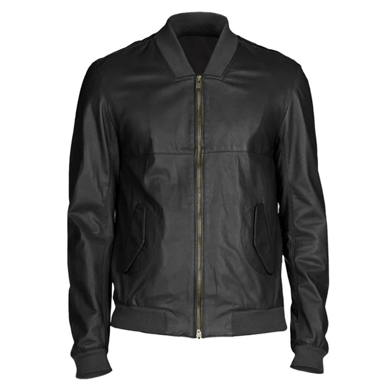 Men's  Leather Bomber Jacket | Black