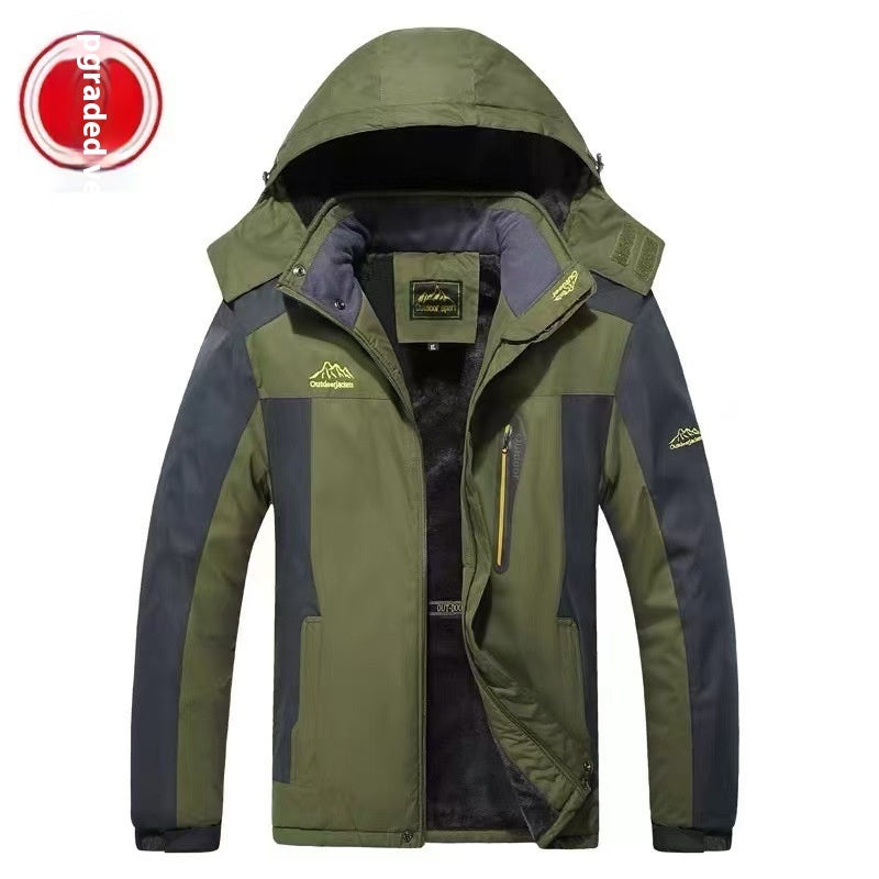 Winter Hooded Jacket Fashion Casual Warm Fleece Coat Windproof Rainproof Parka Windbreaker Men's Top - Amber Fashion UK
