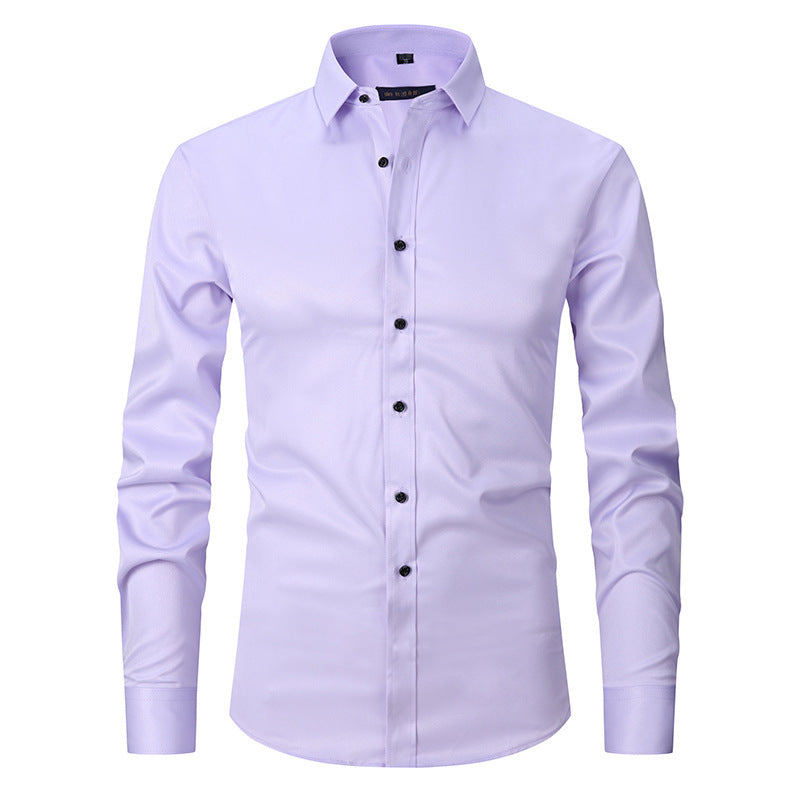 Men's Stretch Shirt Long Sleeve Non-ironing Slim Fit - Amber Fashion UK