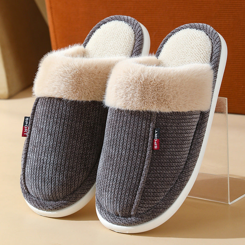 Fur Mouth Home Non-slip Thermal Cotton Slippers - Amber Fashion UK