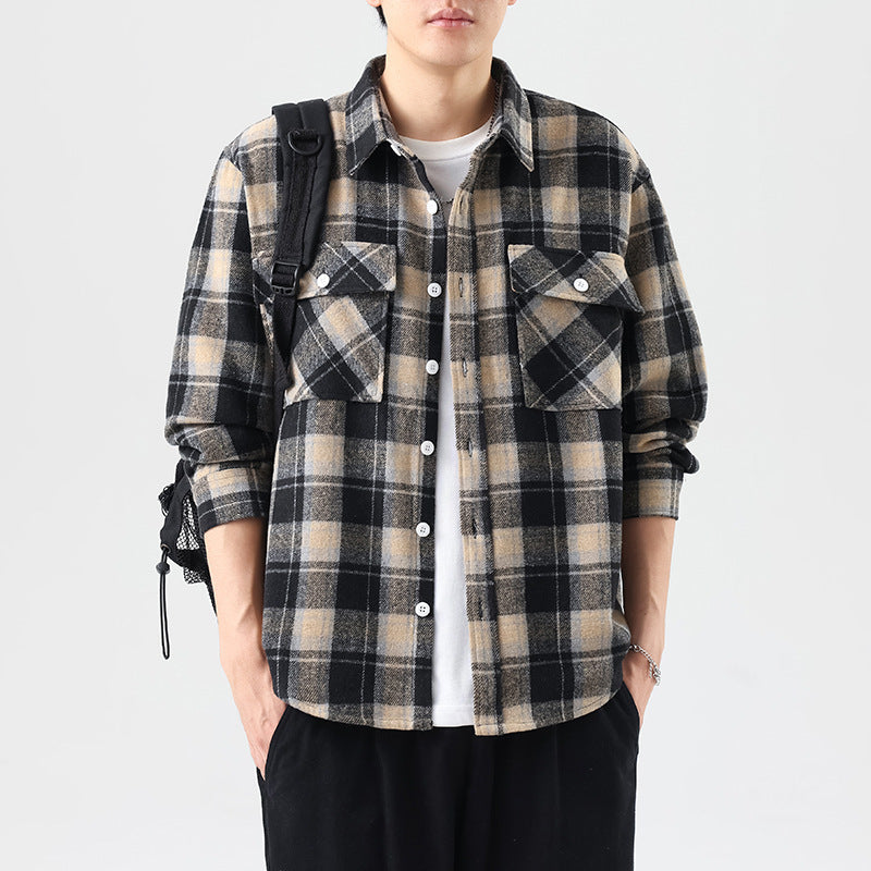 Brushed Plaid Long Sleeve Shirt - Amber Fashion UK