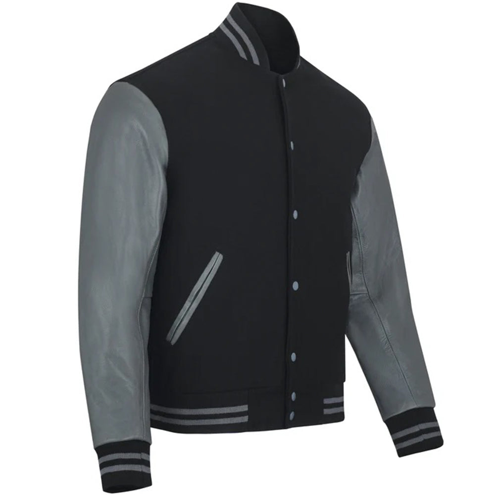 Men's Bomber Leather Jacket | Black/Grey