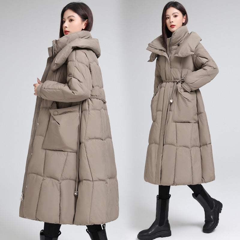 Knee-length Warm Cotton Coat Loose Thicken Waist-cinching Padded Jacket - Amber Fashion UK