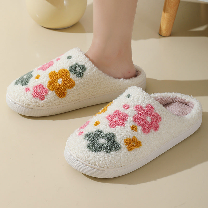 Warm Indoor Comfortable Colorful Flowers Cotton Slippers - Amber Fashion UK