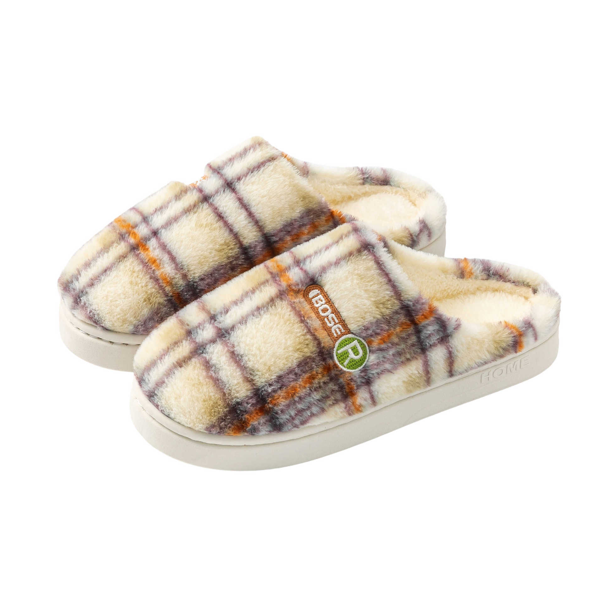 Women's Home Plush Warm Non-slip Plaid Cotton Shoes - Amber Fashion UK