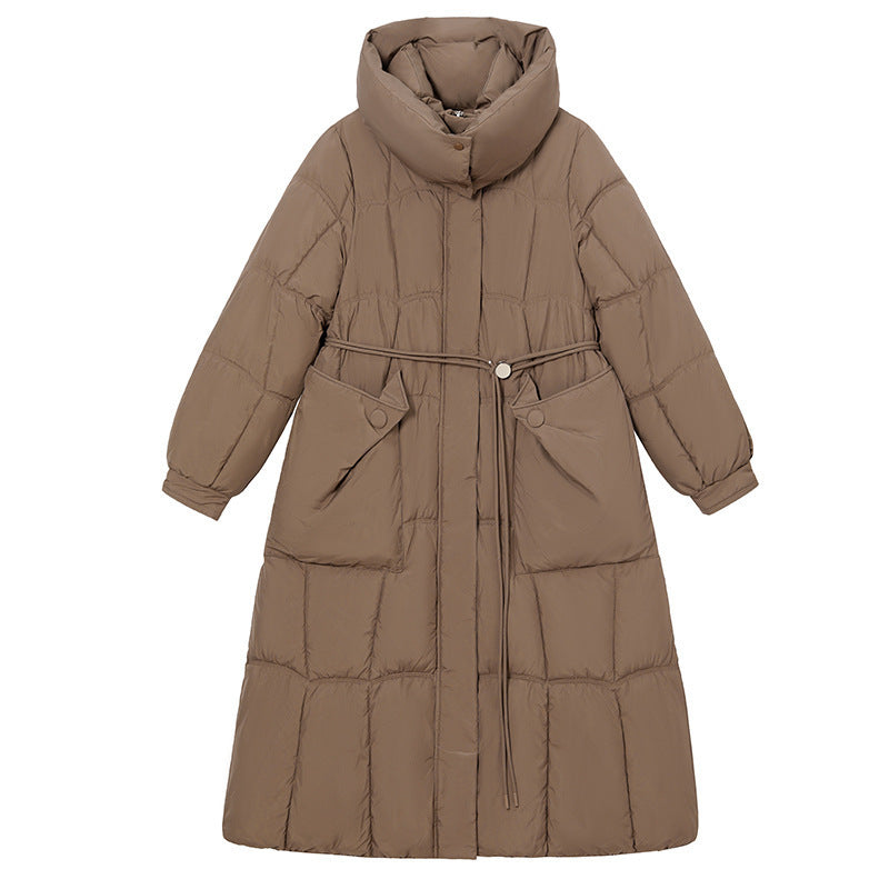 Knee-length Warm Cotton Coat Loose Thicken Waist-cinching Padded Jacket - Amber Fashion UK