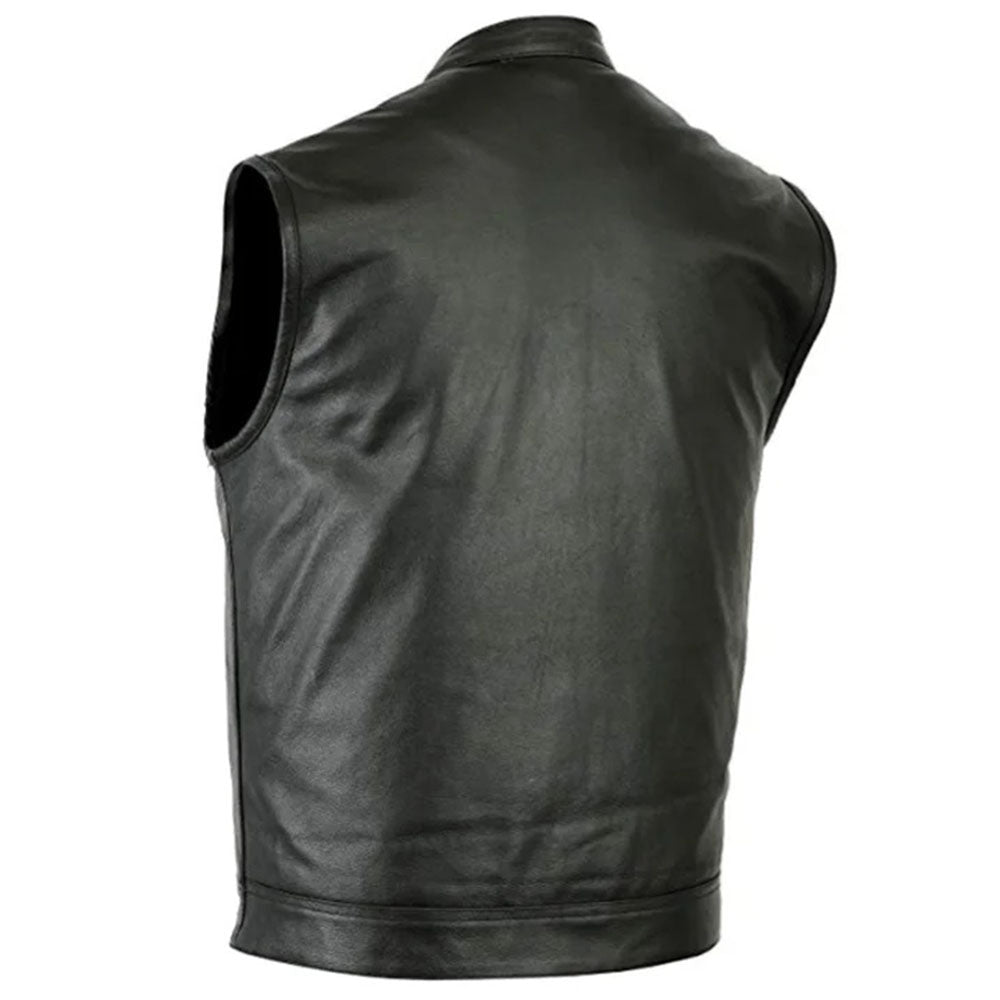 Women Leather Motorcycle Vest: 4 Front Pockets YKK Zipper (Available in Real or Faux Leather) | Black