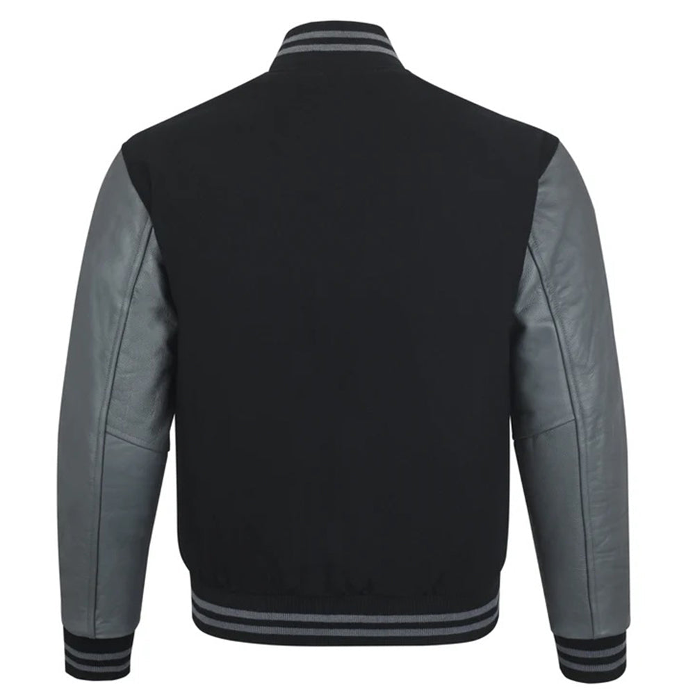 Men's Bomber Leather Jacket | Black/Grey