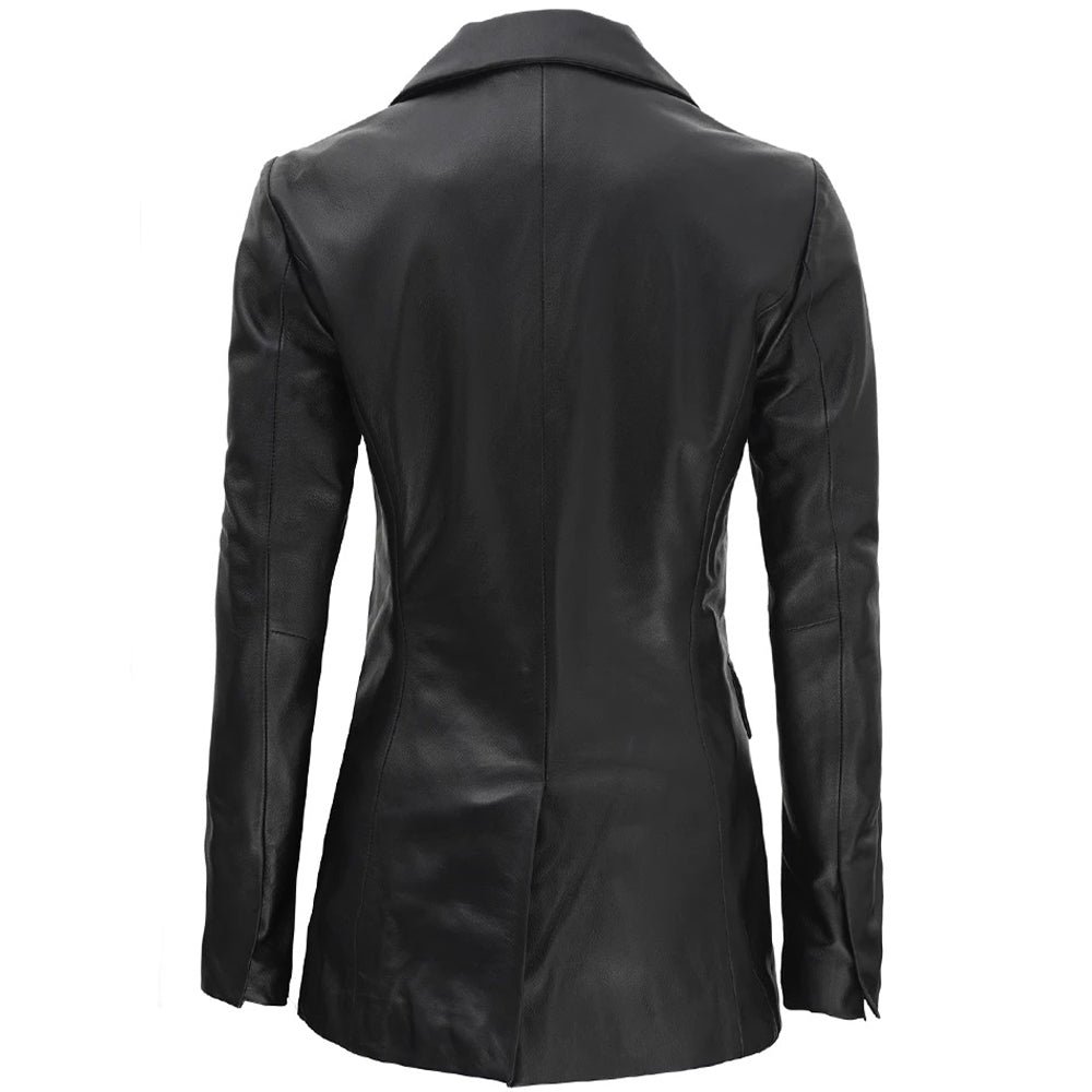 Women's Leather Blazer Coat | Black