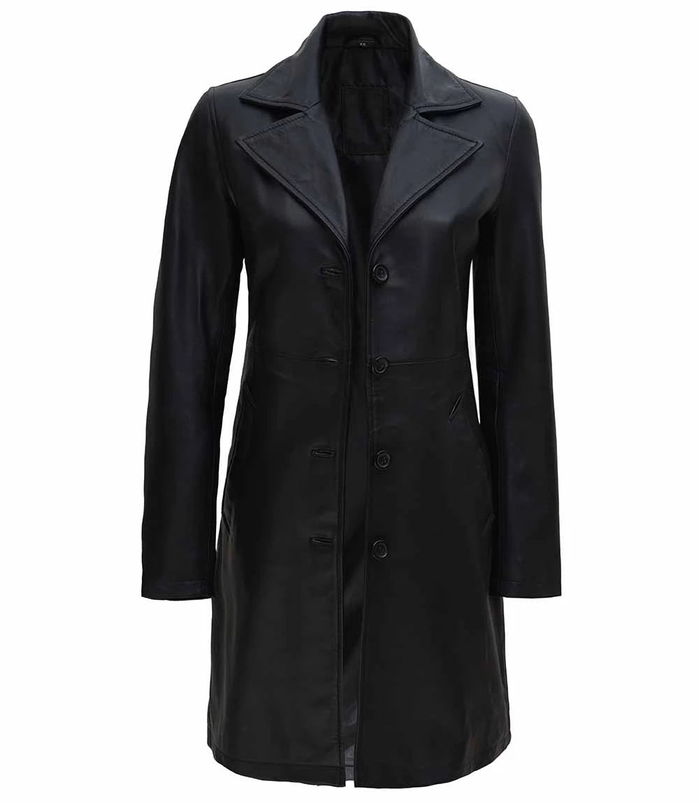 Women's Real Leather Car Coat | Black