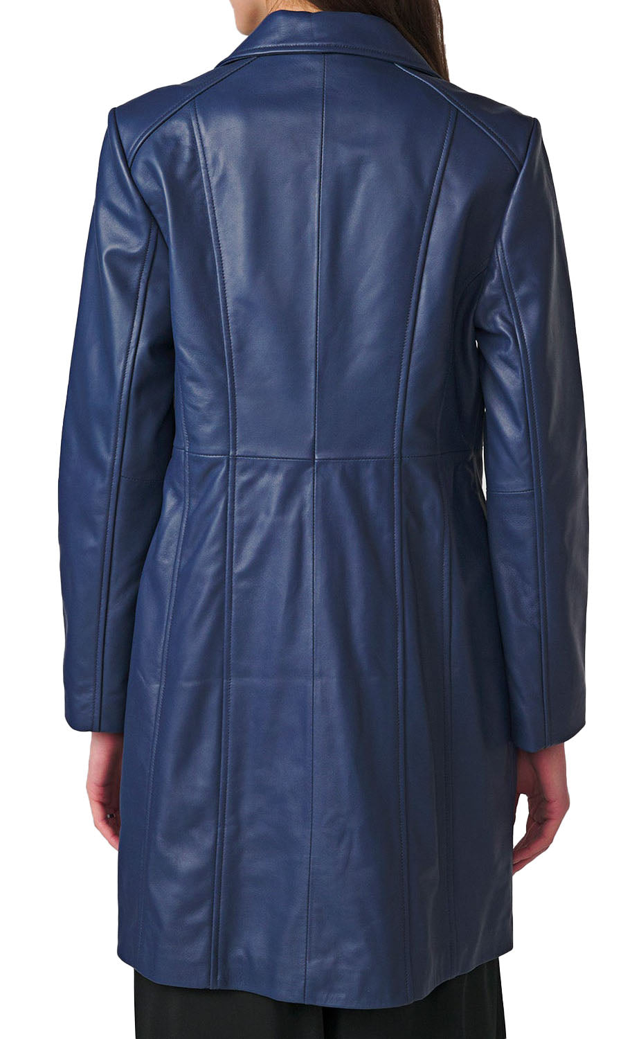 Women's Real Long Leather Trench Coat | Blue