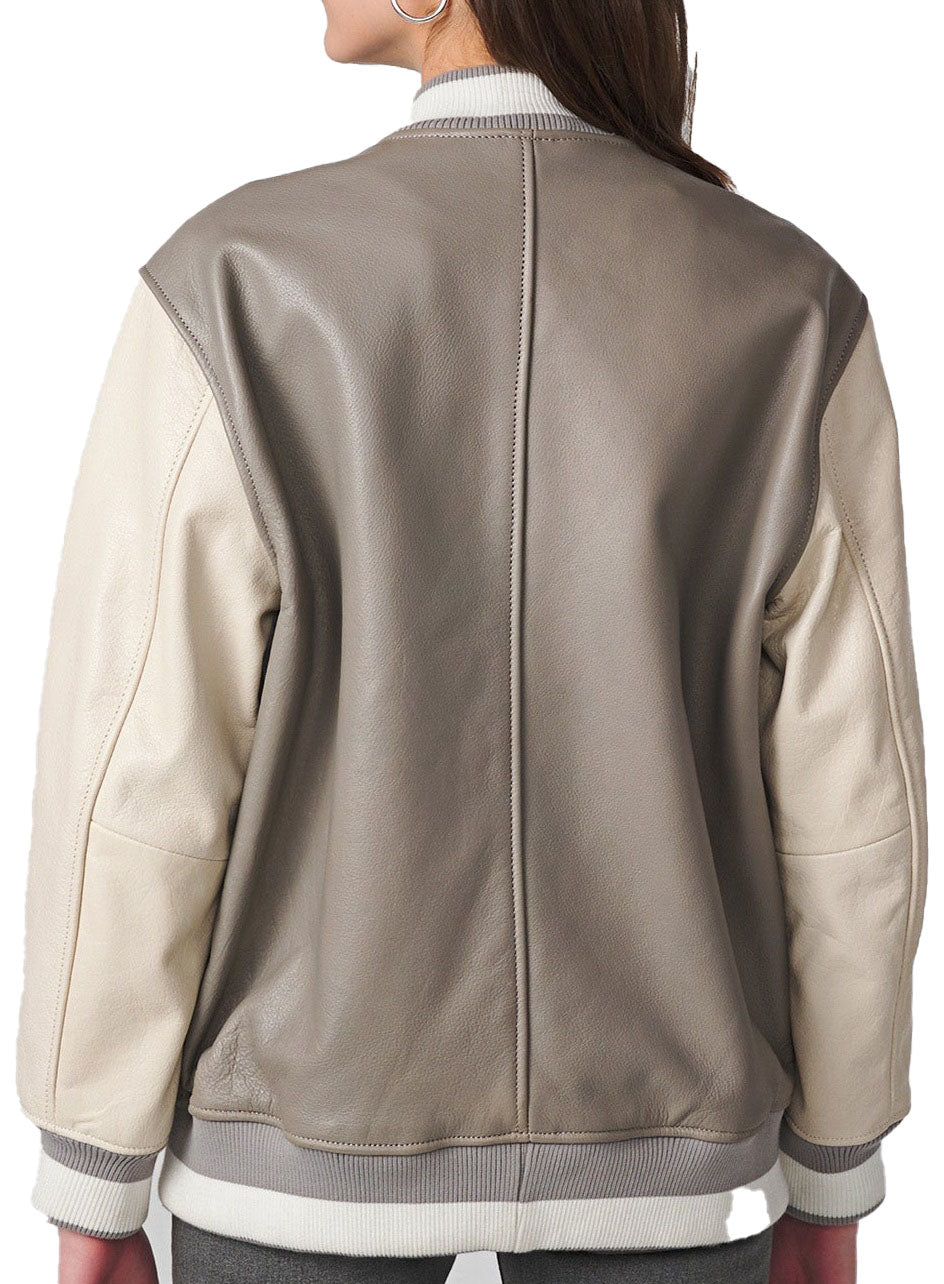 Women's Varsity Leather Suede Bomber Jacket | Gray