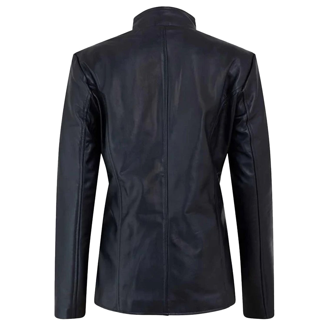 Women's Genuine Café Racer Sheepskin Motorcycle Leather Jacket, YKK Zipper | Black