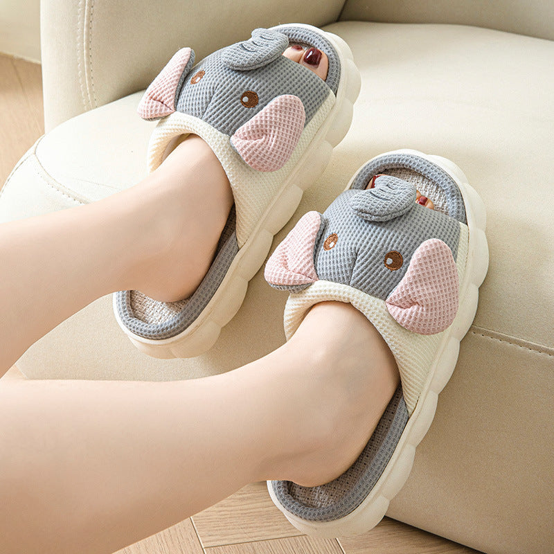 Couples Openings Open Toe Animal Linen Slippers - Amber Fashion UK