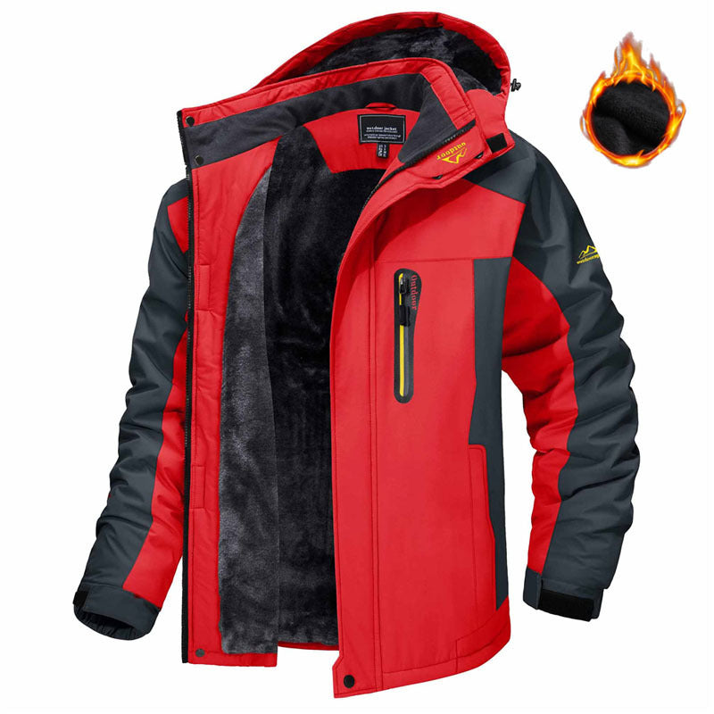 Winter Hooded Jacket Fashion Casual Warm Fleece Coat Windproof Rainproof Parka Windbreaker Men's Top - Amber Fashion UK