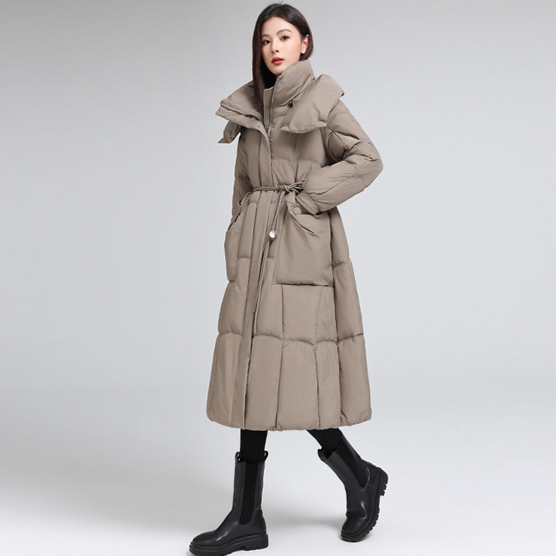 Knee-length Warm Cotton Coat Loose Thicken Waist-cinching Padded Jacket - Amber Fashion UK
