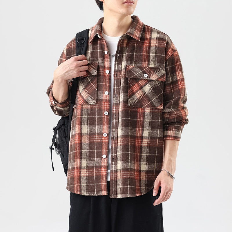 Brushed Plaid Long Sleeve Shirt - Amber Fashion UK